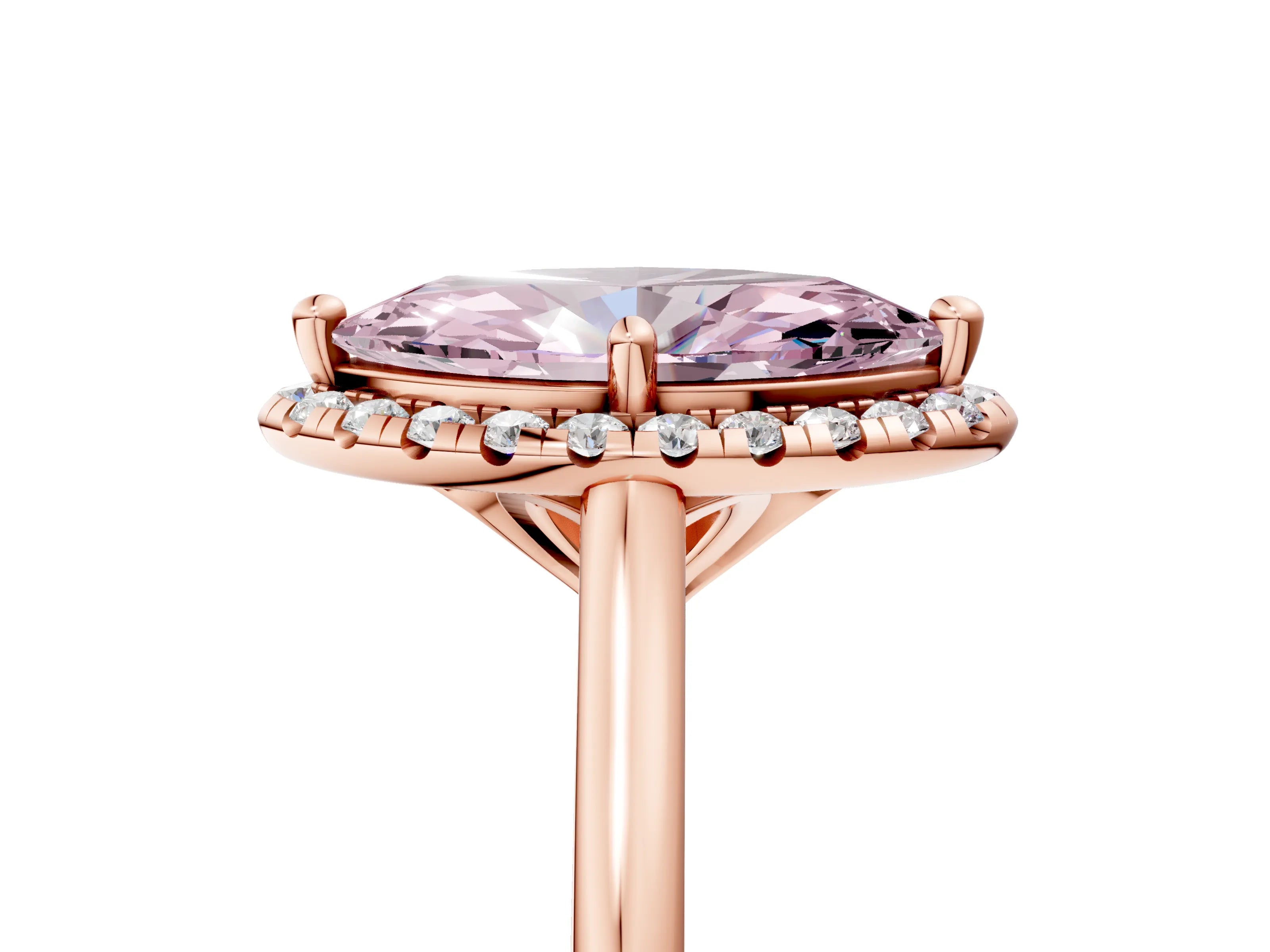 Rose gold Fancy Pink Marquise Cut Halo Round Diamond Solitaire Engagement Ring with Pave Band and Four-Prong Setting_17