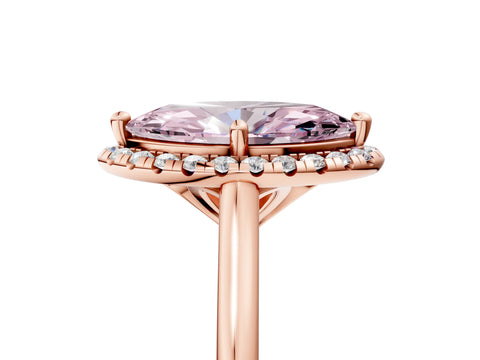 Rose gold Fancy Pink Marquise Cut Halo Round Diamond Solitaire Engagement Ring with Pave Band and Four-Prong Setting_17