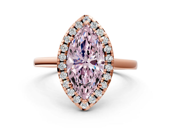 Rose Gold Marquise Halo Engagement Ring Setting for Fancy Pink Center with Tapered Band