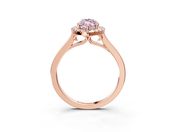 Rose Gold Marquise Halo Engagement Ring Setting for Fancy Pink Center with Tapered Band