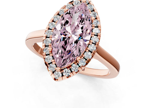 Rose gold Fancy Pink Marquise Cut Halo Round Diamond Solitaire Ring with Pavé Band and Four-Prong Setting_1