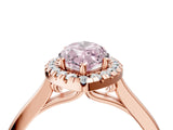 Rose gold Fancy Pink Marquise Cut Halo Round Diamond Solitaire Ring with Pavé Band and Four-Prong Setting_4