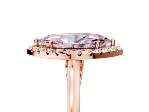 Rose gold Fancy Pink Marquise Cut Halo Round Diamond Solitaire Ring with Pavé Band and Four-Prong Setting_5