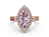 Rose gold Fancy Pink Marquise Cut Halo Round Diamond Twist Band with Four-Prong Setting