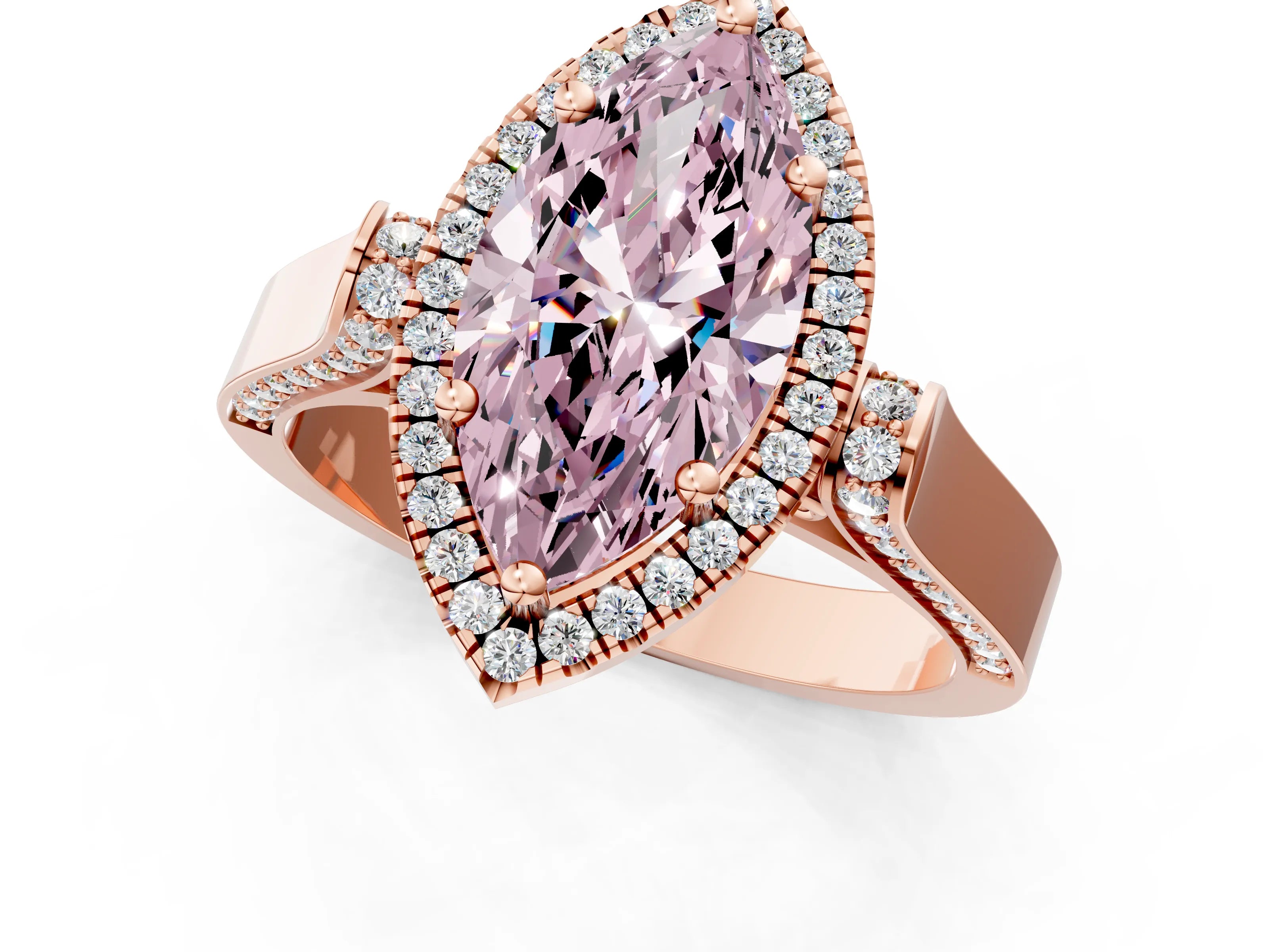 Rose gold Fancy Pink Marquise Cut Halo Round Diamond Twist Band with Four-Prong Setting_1