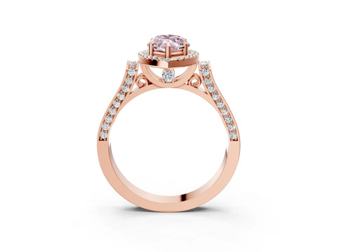 Rose gold Fancy Pink Marquise Cut Halo Round Diamond Twist Band with Four-Prong Setting_3