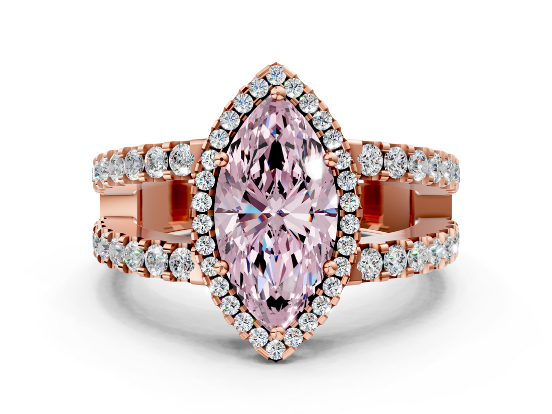 Rose gold Fancy Pink Marquise  Cut Halo Split Shank Diamond Ring with Four-Prong Setting_45