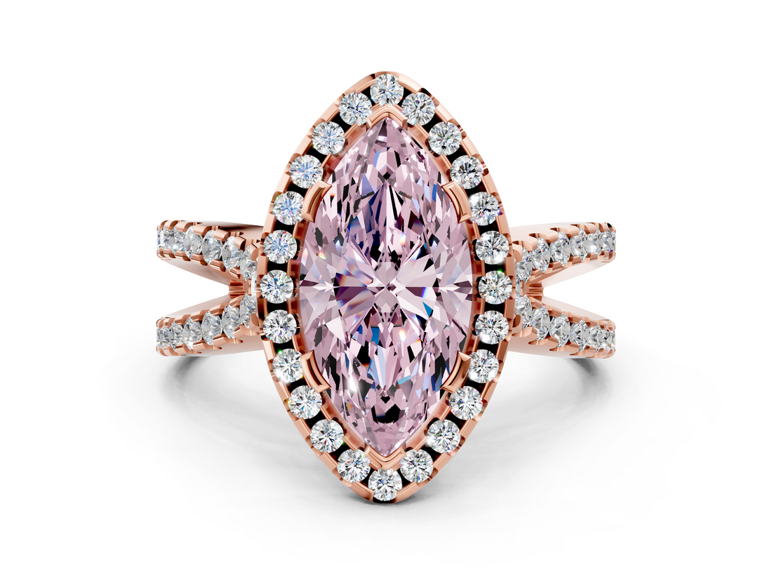 Rose gold Fancy Pink Marquise  Cut Halo Split Shank Pave Set Ring_62