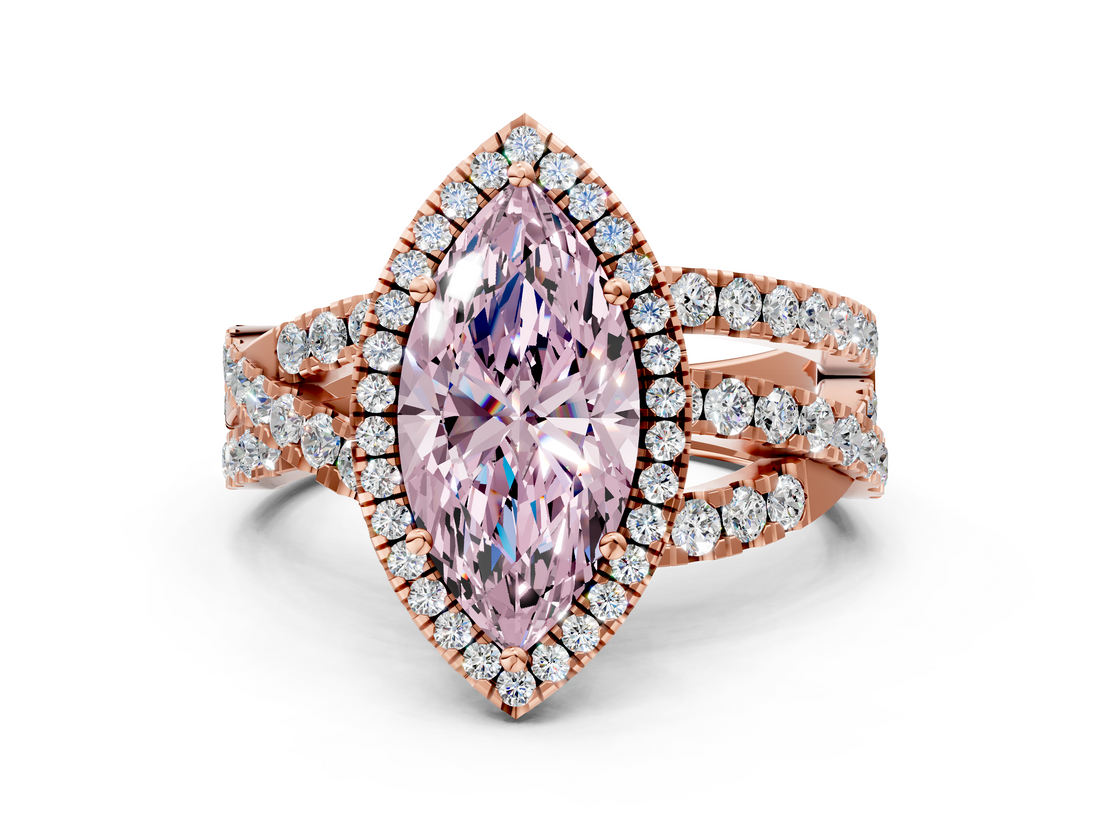 Rose gold Fancy Pink Marquise  Cut Halo Split Shank Prong Setting Ring_60