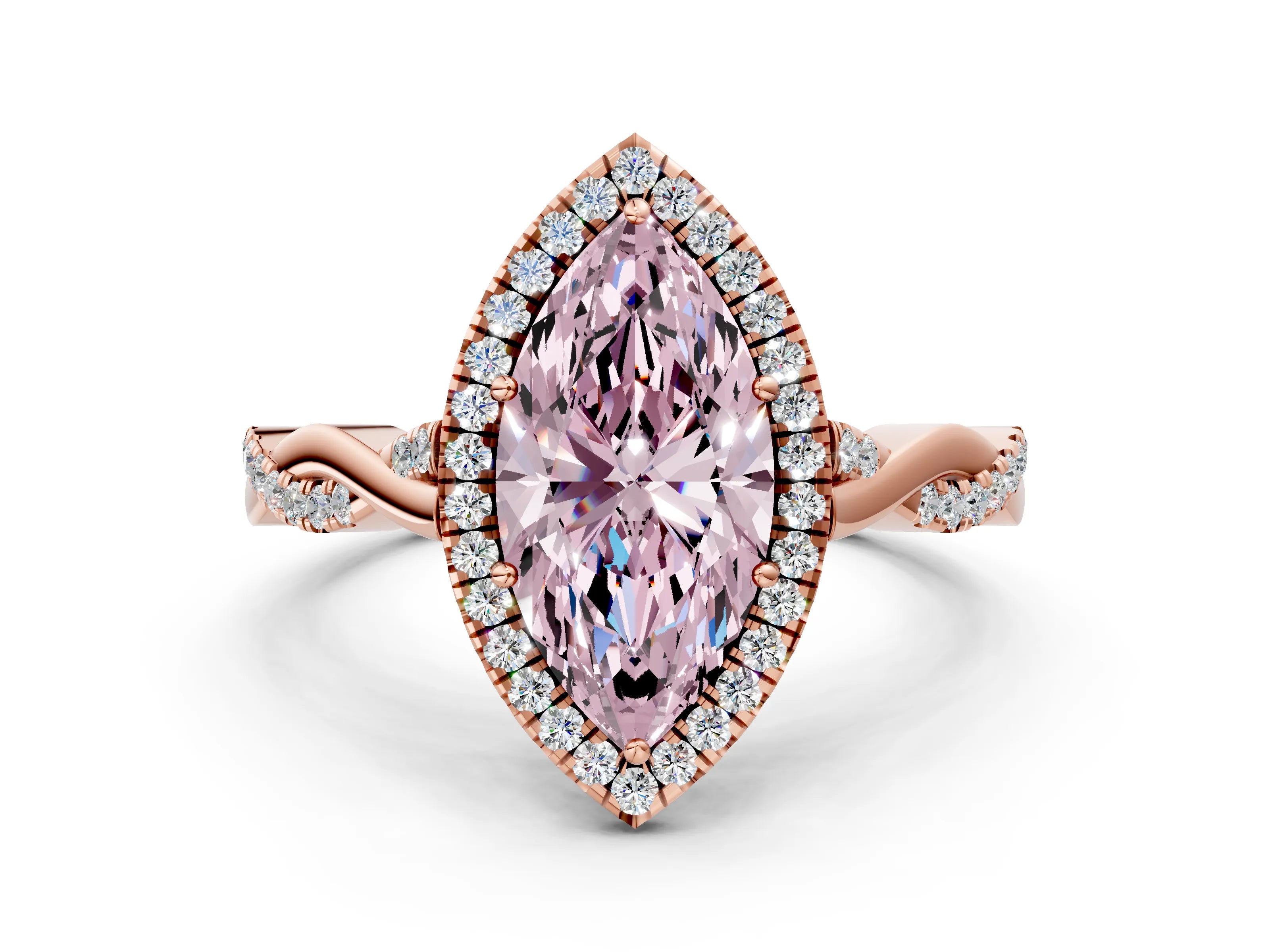 Rose gold Fancy Pink Marquise Cut Halo Twist Band with Four-Prong Setting