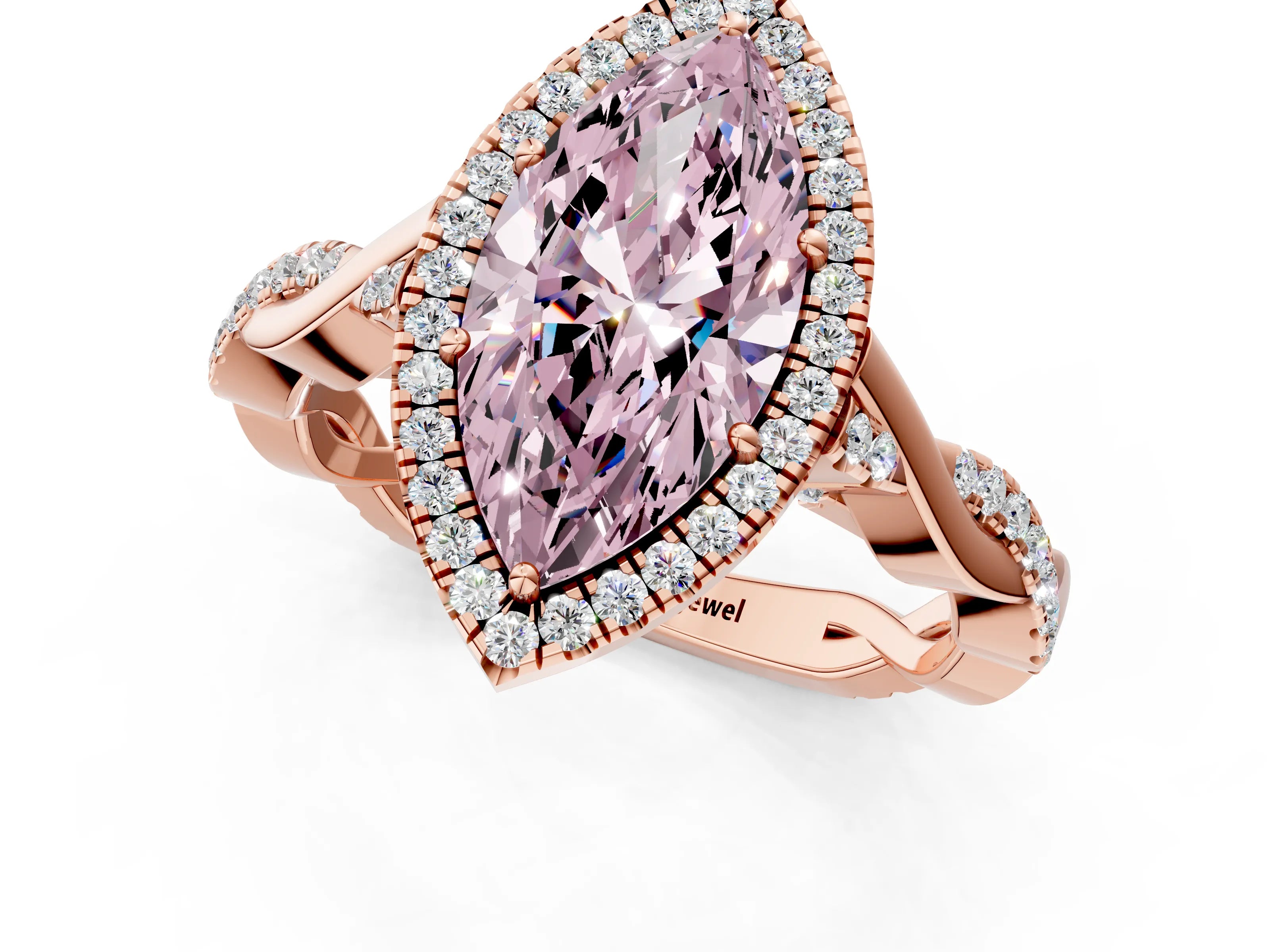 Rose gold Fancy Pink Marquise Cut Halo Twist Band with Four-Prong Setting_1