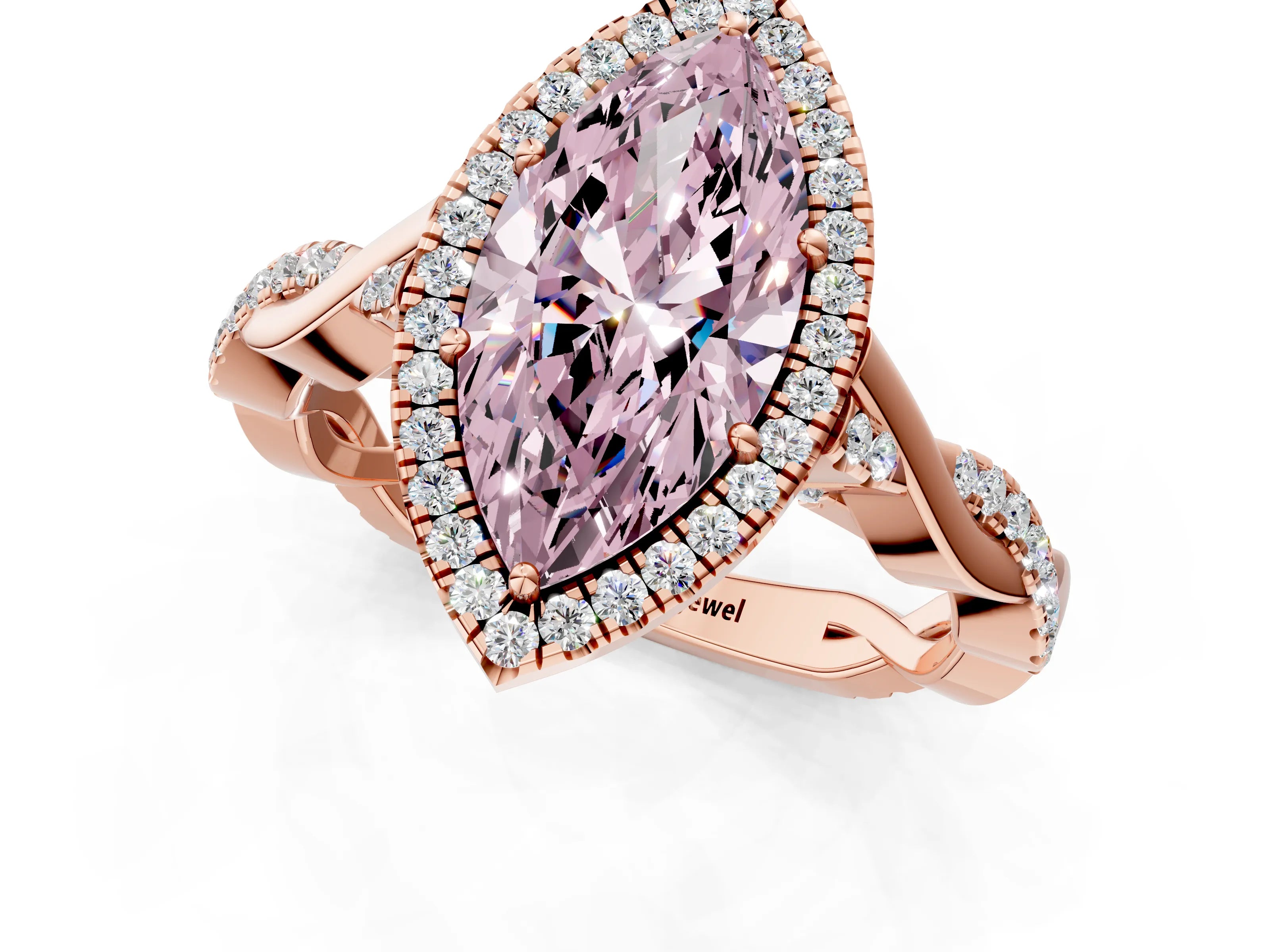 Rose gold Fancy Pink Marquise Cut Halo Twist Band with Four-Prong Setting_13