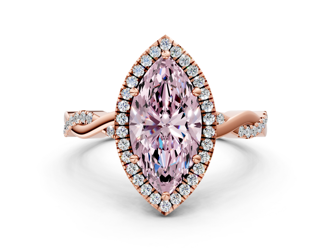 Rose gold Fancy Pink Marquise  Cut Halo Twisted Band Four-Prong Ring_19