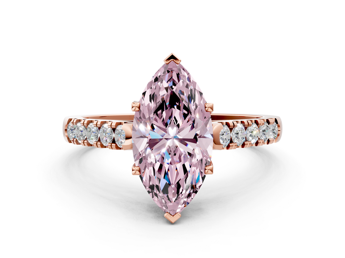 Rose gold Fancy Pink Marquise  Cut Pavé Band Solitaire Ring with Four-Prong Setting_42