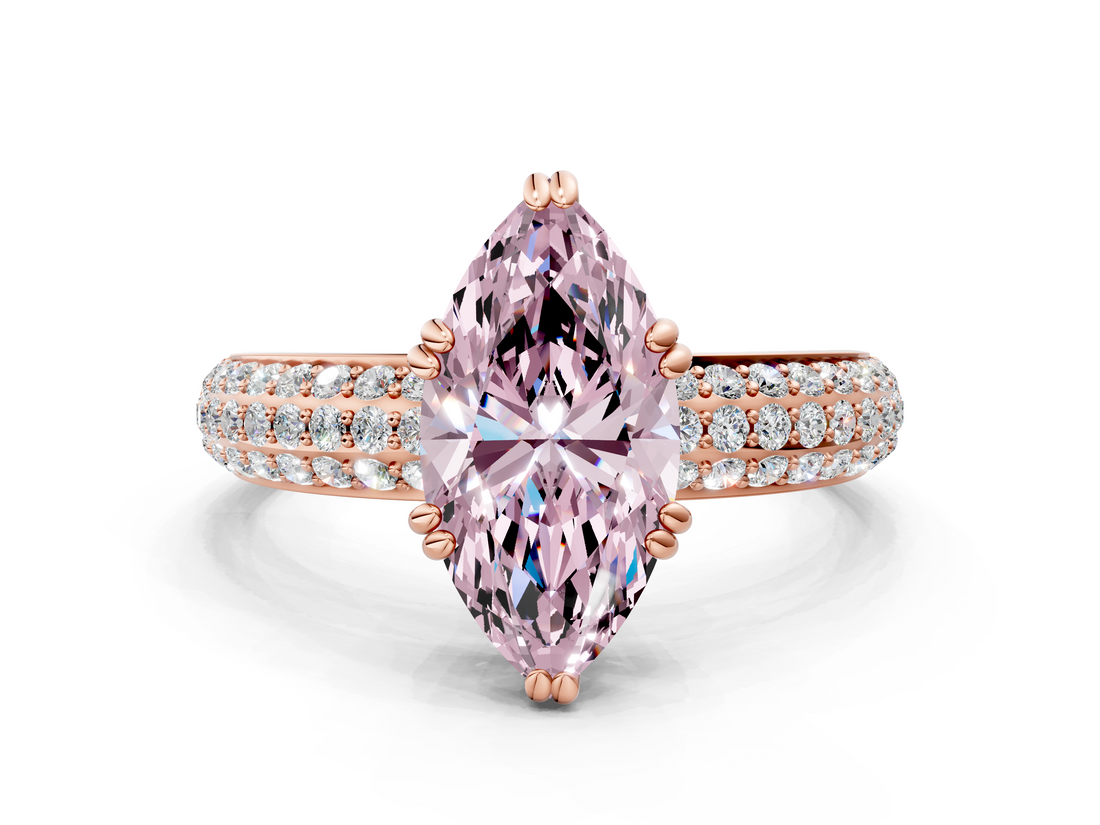 Rose gold Fancy Pink Marquise  Cut Pave Diamond Engagement Ring with Channel Set Band and Four-Prong Setting_20
