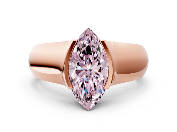 Rose gold Fancy Pink Marquise Cut Solitaire Bezel Set Diamond Ring with Wide Band