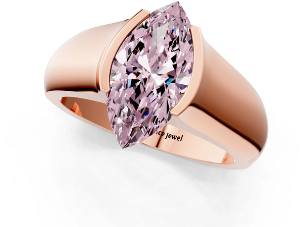 Rose gold Fancy Pink Marquise Cut Solitaire Bezel Set Diamond Ring with Wide Band