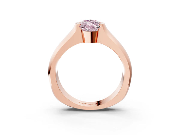 Rose gold Fancy Pink Marquise Cut Solitaire Bezel Set Diamond Ring with Wide Band