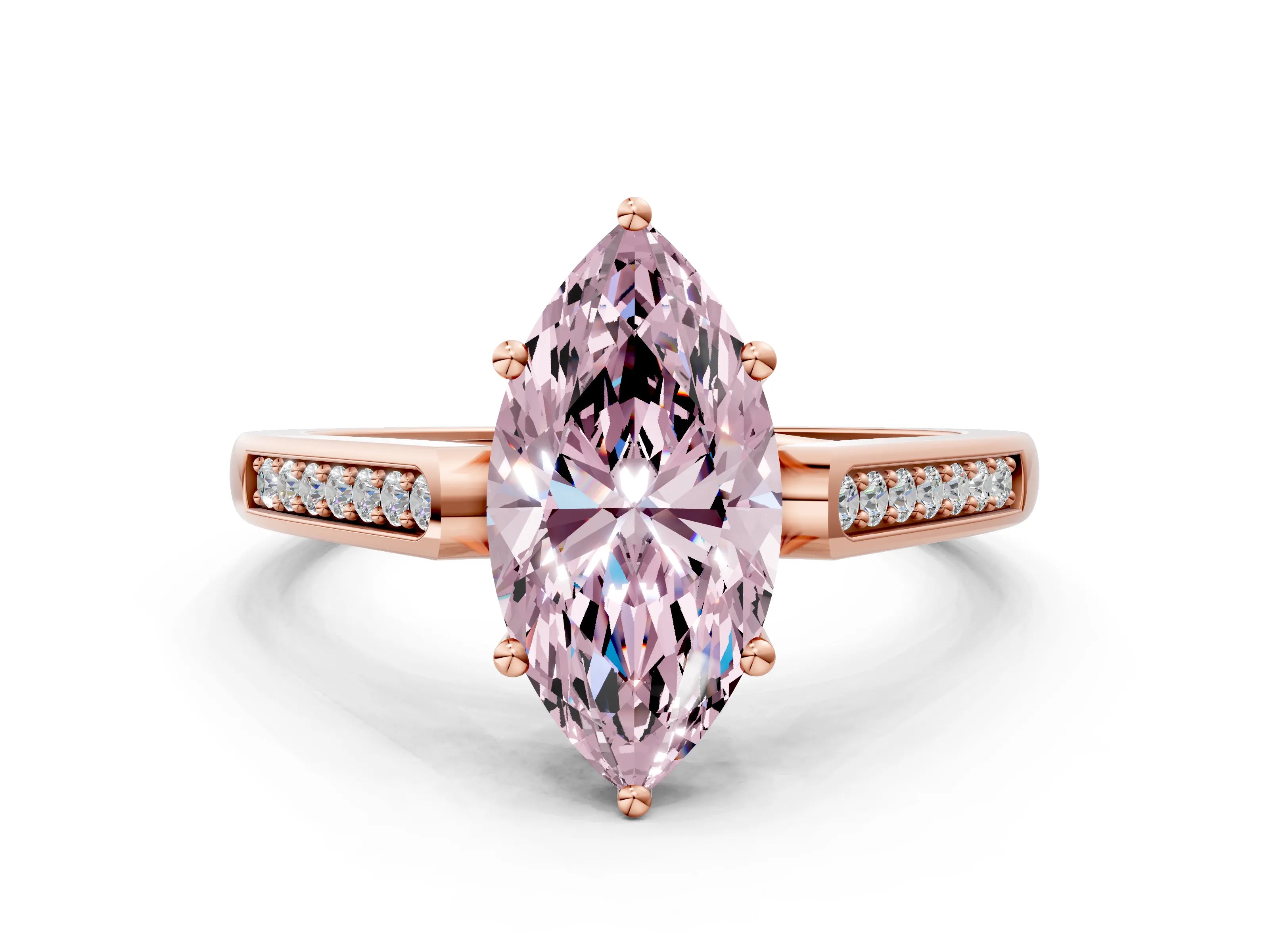 Rose gold Fancy Pink Marquise Cut Solitaire Cathedral Diamond Engagement Ring with Channel-Set Band and Four-Prong Setting_3