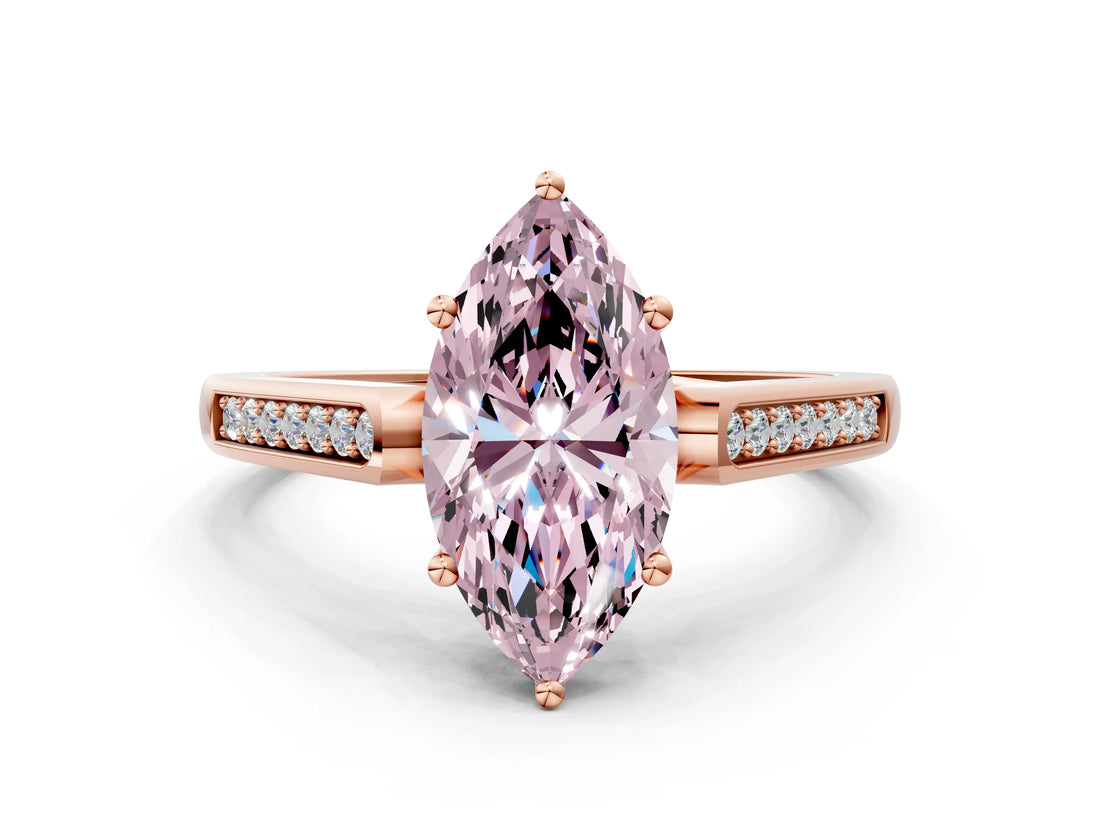 Rose gold Fancy Pink Marquise Cut Solitaire Cathedral Diamond Engagement Ring with Channel-Set Band and Four-Prong Setting_3