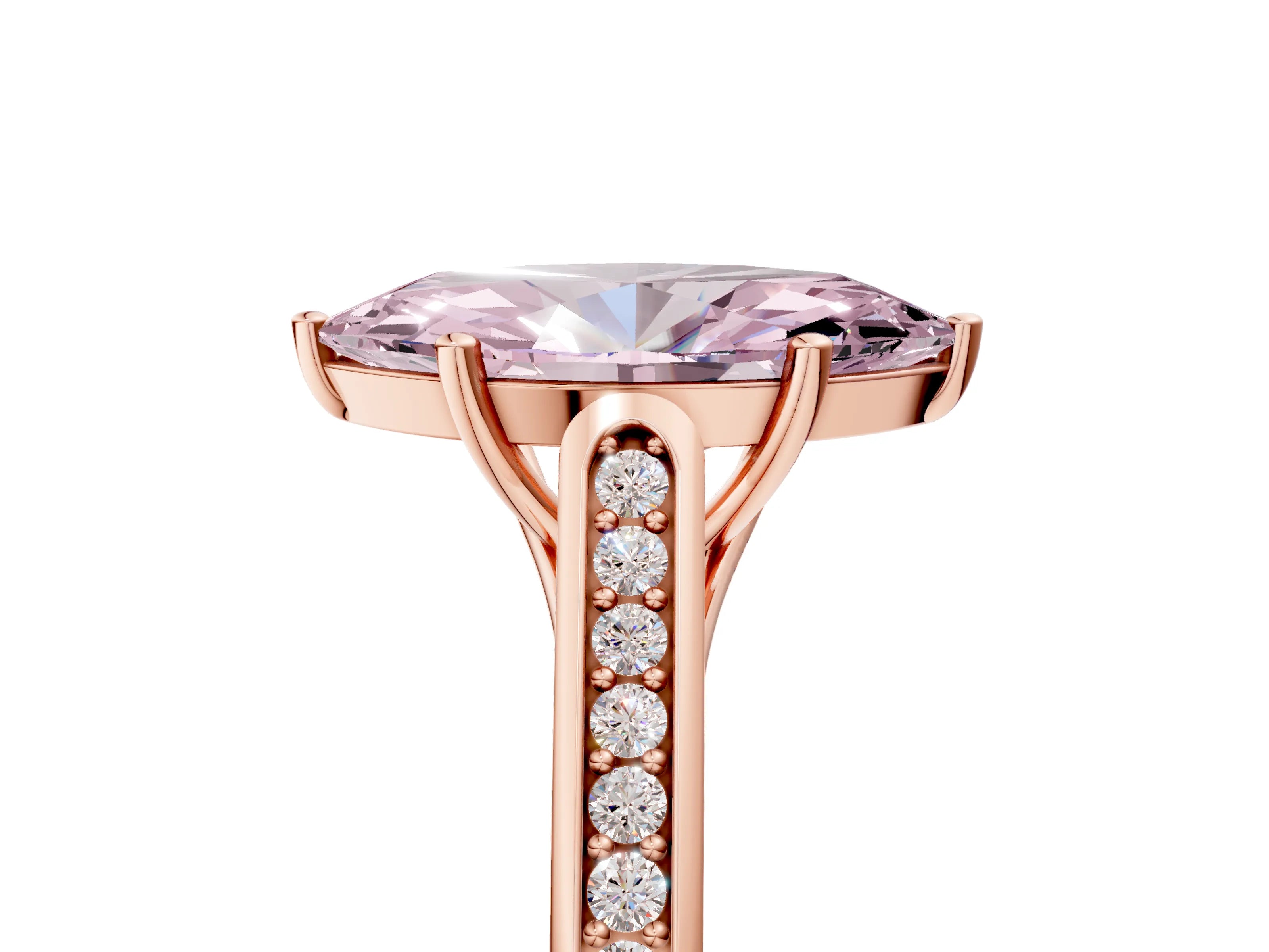 Rose gold Fancy Pink Marquise Cut Solitaire Cathedral Diamond Engagement Ring with Channel-Set Band and Four-Prong Setting_8