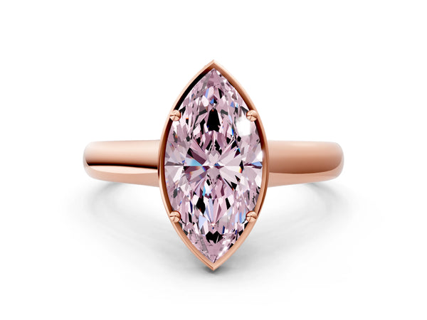 Rose gold Fancy Pink Marquise Cut Solitaire Diamond Engagement Ring with Four-Prong Setting and Tapered Band
