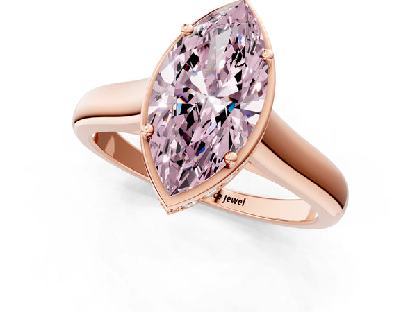 Rose gold Fancy Pink Marquise Cut Solitaire Diamond Engagement Ring with Four-Prong Setting and Tapered Band