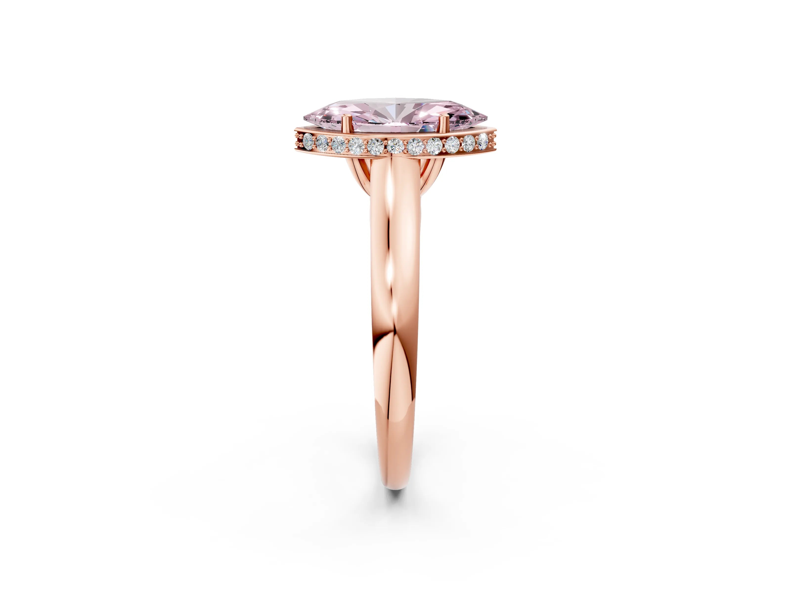 Rose gold Fancy Pink Marquise Cut Solitaire Diamond Engagement Ring with Four-Prong Setting and Tapered Band_2