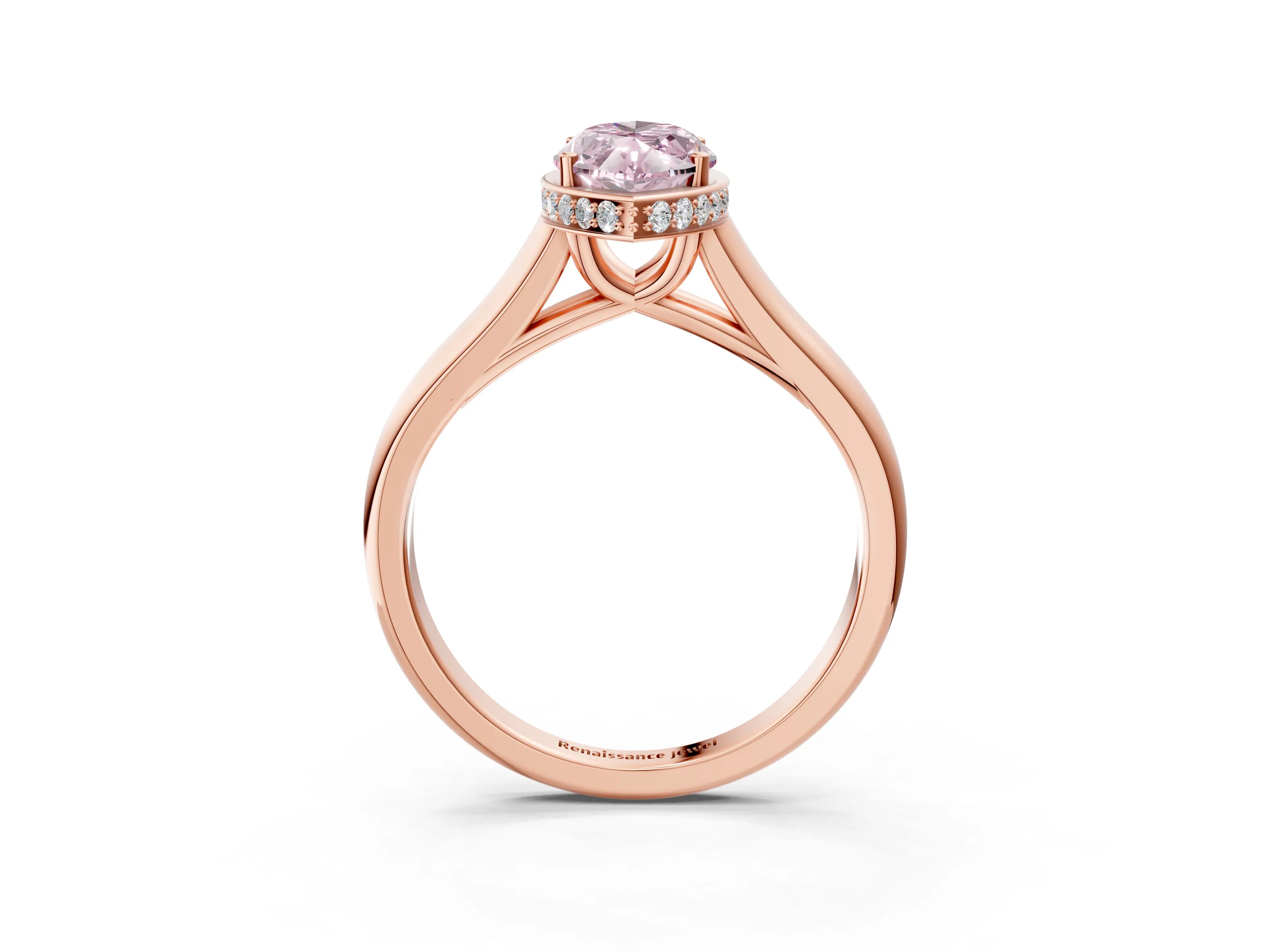 Rose gold Fancy Pink Marquise Cut Solitaire Diamond Engagement Ring with Four-Prong Setting and Tapered Band_3