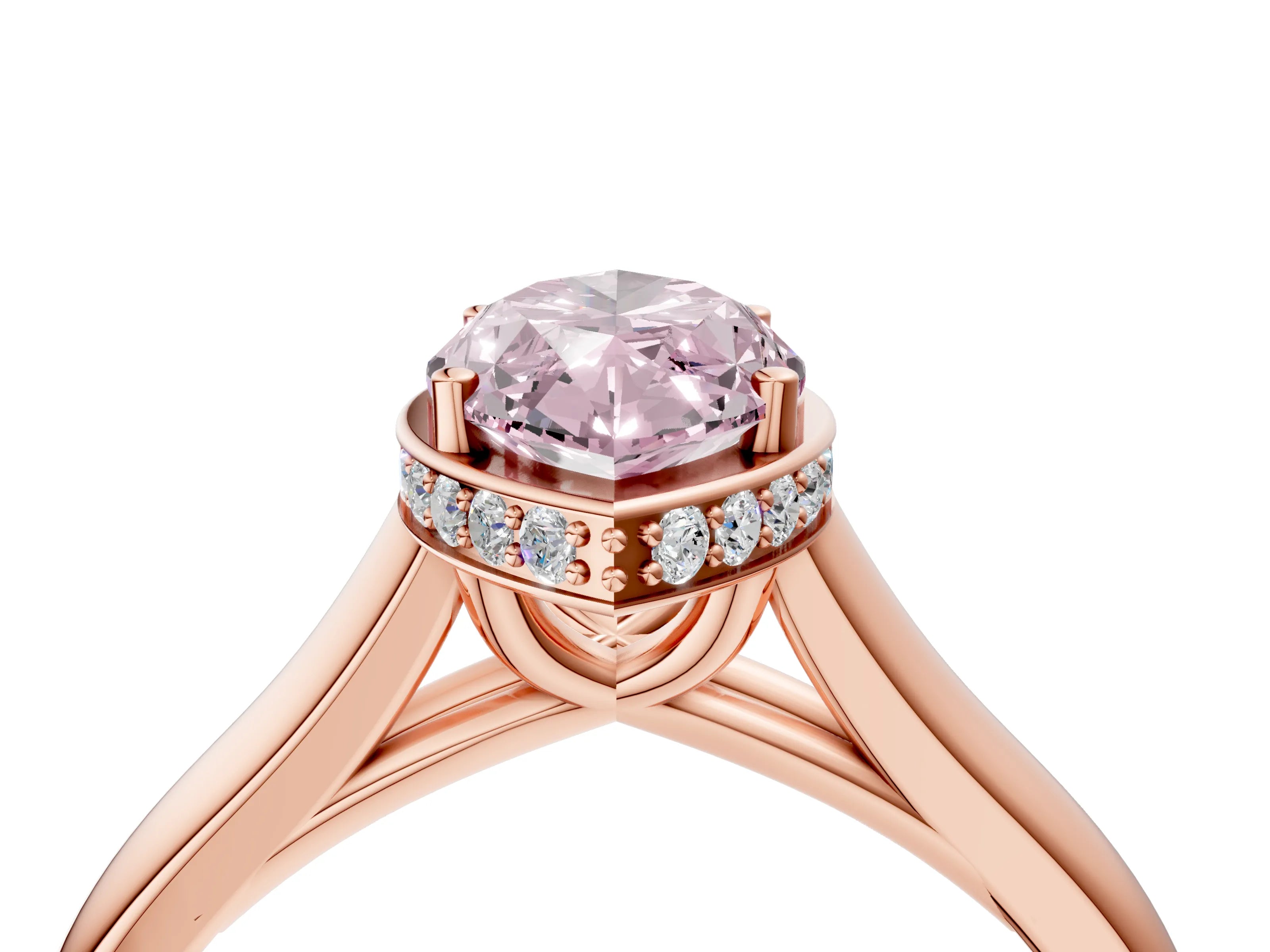 Rose gold Fancy Pink Marquise Cut Solitaire Diamond Engagement Ring with Four-Prong Setting and Tapered Band_4