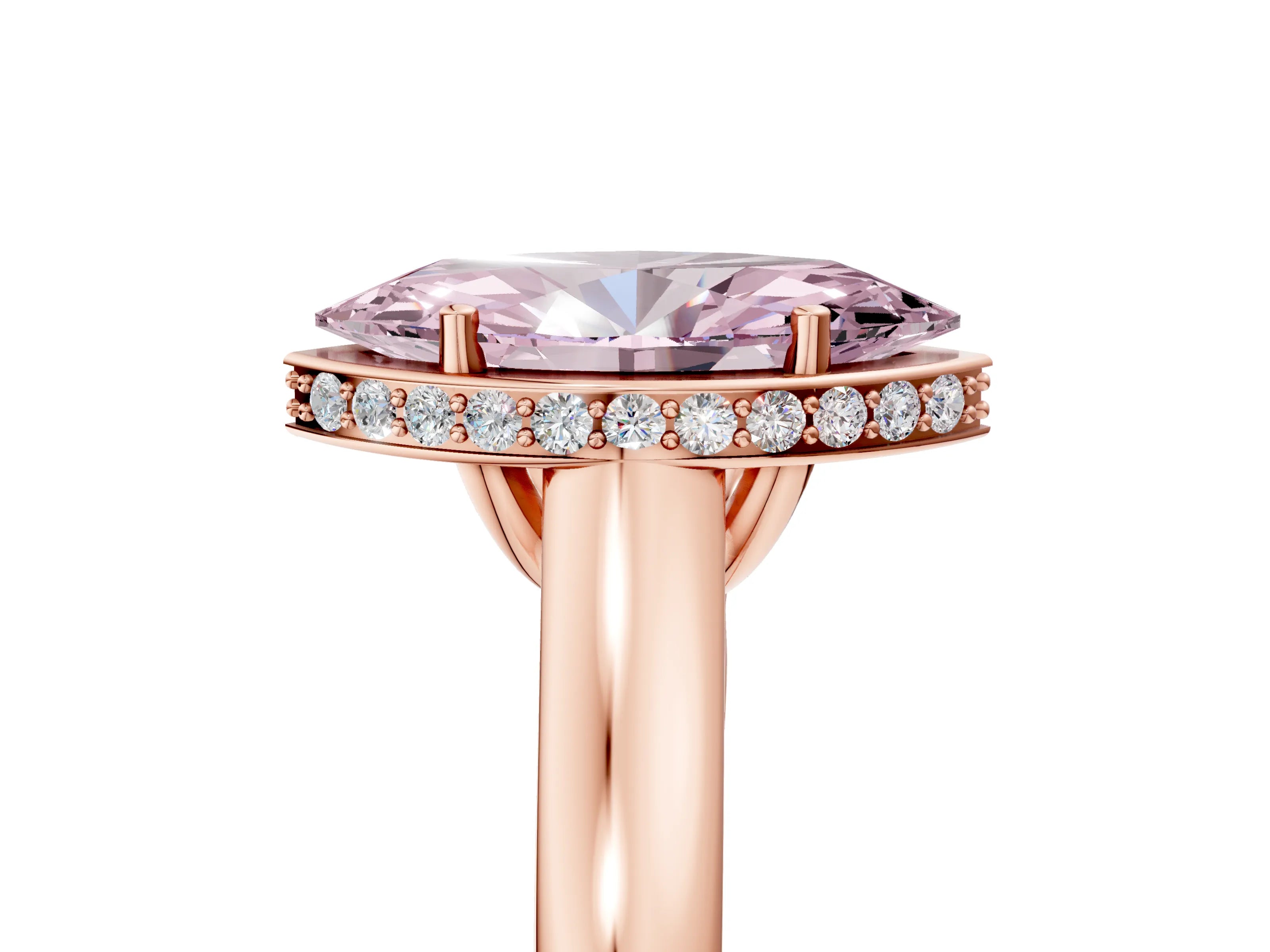 Rose gold Fancy Pink Marquise Cut Solitaire Diamond Engagement Ring with Four-Prong Setting and Tapered Band_5