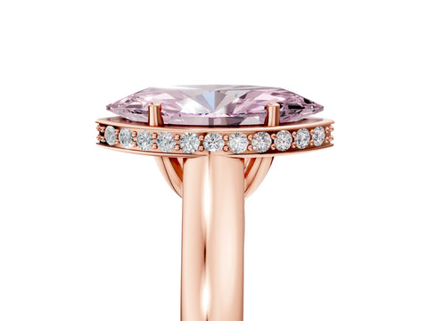 Rose gold Fancy Pink Marquise Cut Solitaire Diamond Engagement Ring with Four-Prong Setting and Tapered Band_5