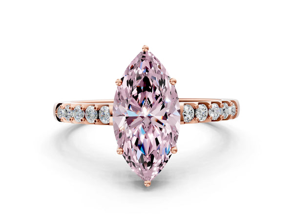 Rose gold Fancy Pink Marquise Cut Solitaire Diamond Engagement Ring with Pavé Band and Six-Prong Setting