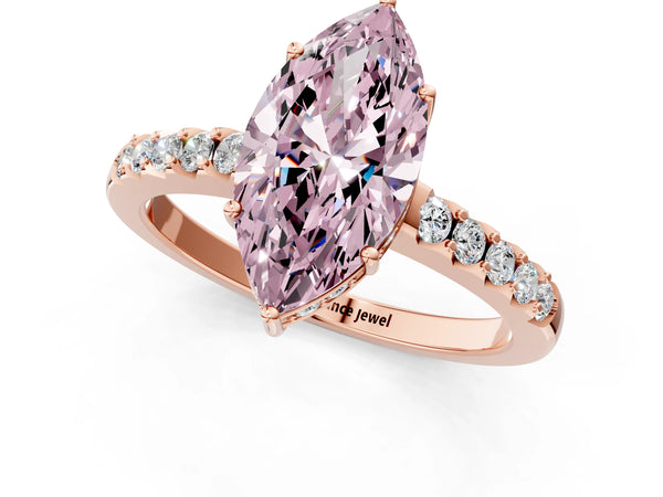 Rose gold Fancy Pink Marquise Cut Solitaire Diamond Engagement Ring with Pavé Band and Six-Prong Setting