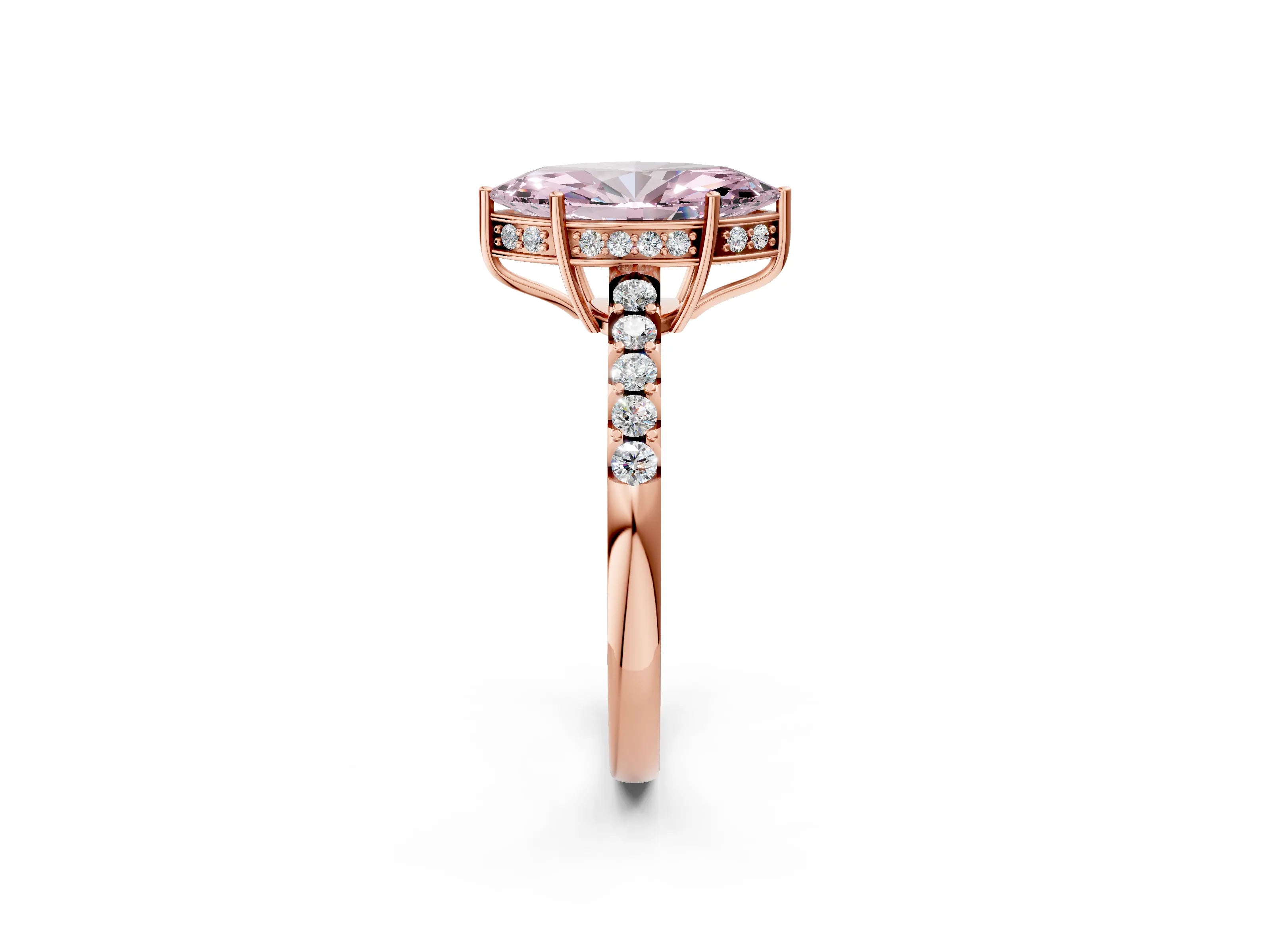 Rose gold Fancy Pink Marquise Cut Solitaire Diamond Engagement Ring with Pavé Band and Six-Prong Setting_14