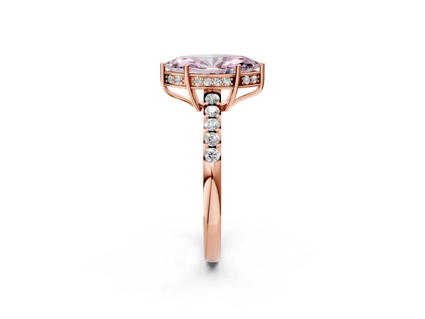 Rose gold Fancy Pink Marquise Cut Solitaire Diamond Engagement Ring with Pavé Band and Six-Prong Setting