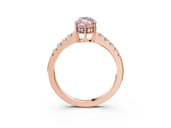 Rose gold Fancy Pink Marquise Cut Solitaire Diamond Engagement Ring with Pavé Band and Six-Prong Setting