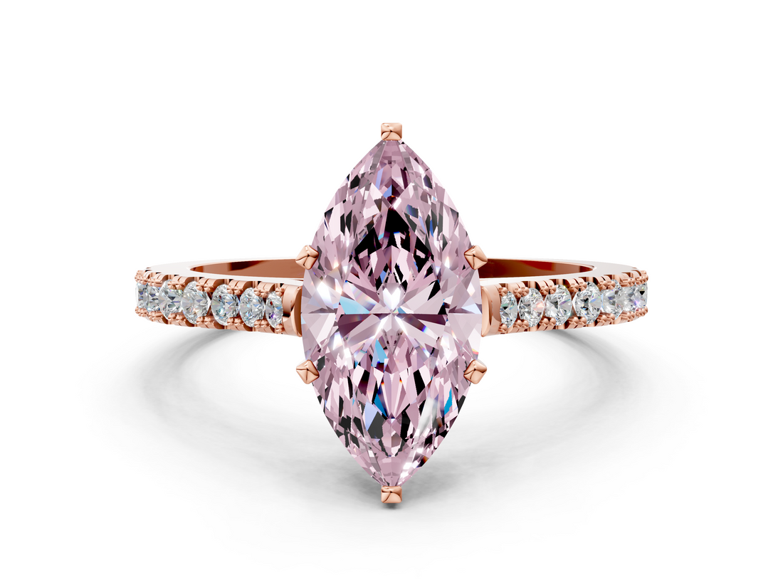 Rose gold Fancy Pink Marquise  Cut Solitaire Diamond Engagement Ring with Pave Band and Four-Prong Setting_152