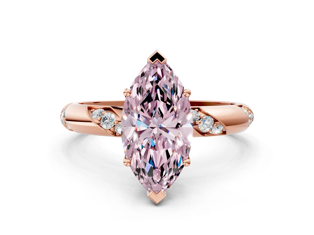 Rose gold Fancy Pink Marquise Cut Solitaire Diamond Engagement Ring with Twisted Pave Band and Four-Prong Setting_3