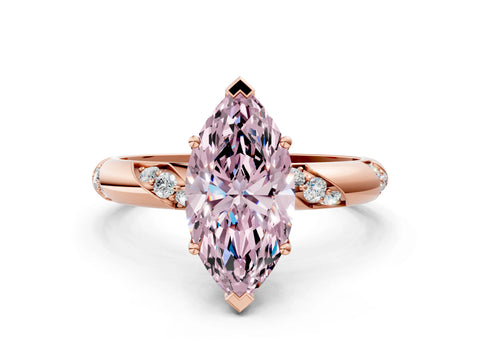 Rose gold Fancy Pink Marquise Cut Solitaire Diamond Engagement Ring with Twisted Pave Band and Four-Prong Setting_3