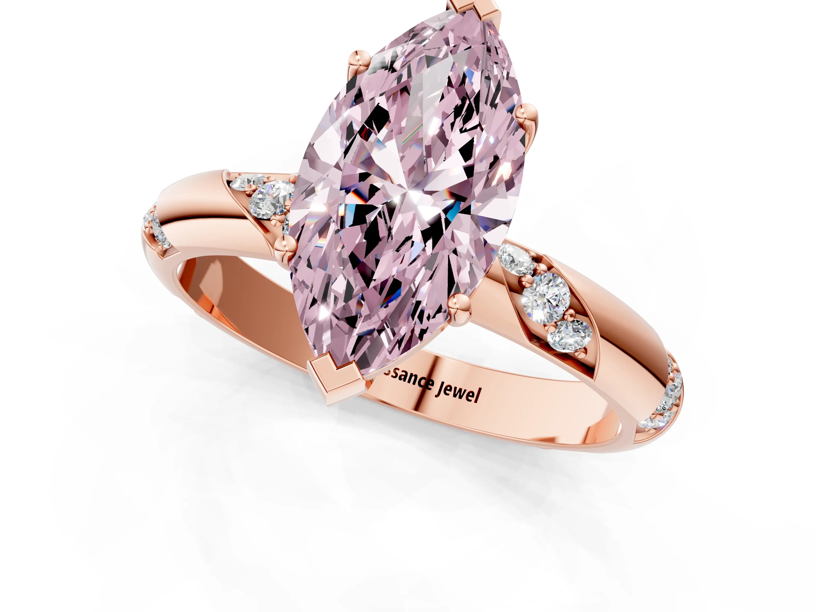 Rose gold Fancy Pink Marquise Cut Solitaire Diamond Engagement Ring with Twisted Pave Band and Four-Prong Setting_4