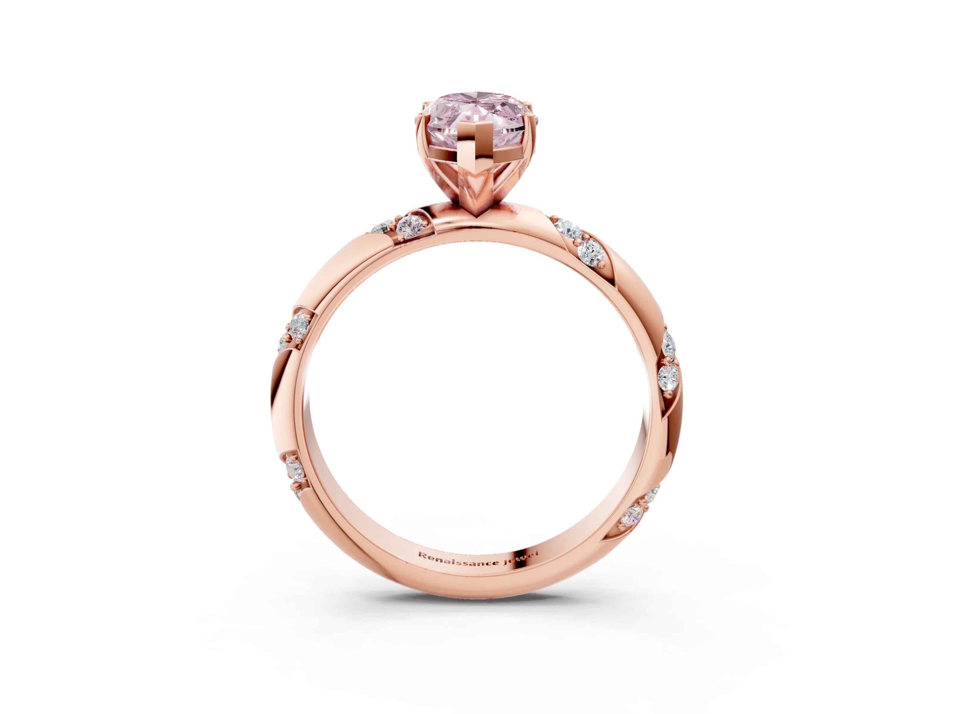 Rose gold Fancy Pink Marquise Cut Solitaire Diamond Engagement Ring with Twisted Pave Band and Four-Prong Setting_6