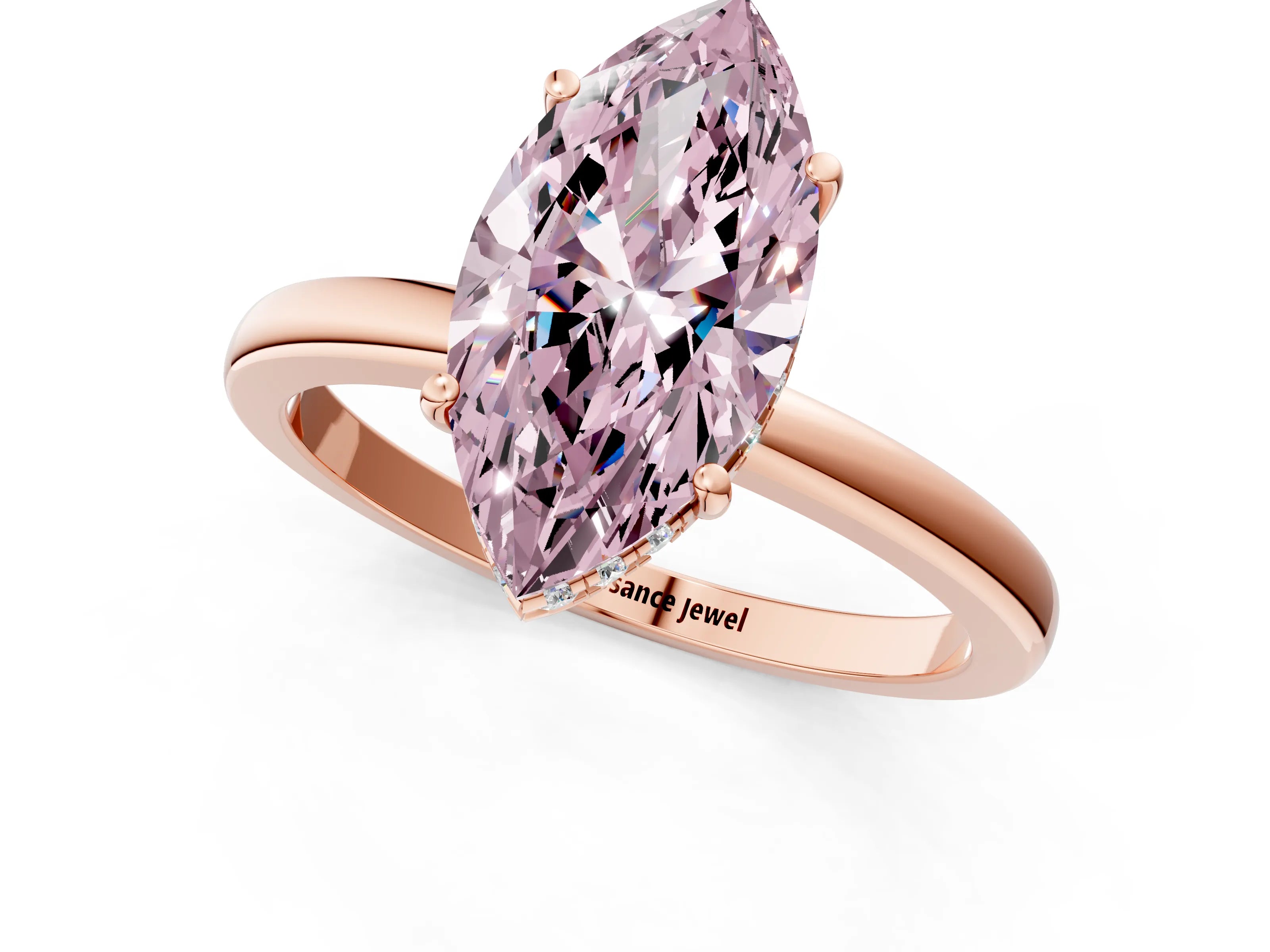 Rose gold Fancy Pink Marquise Cut Solitaire Diamond Ring with Prong Setting and Plain Band_1
