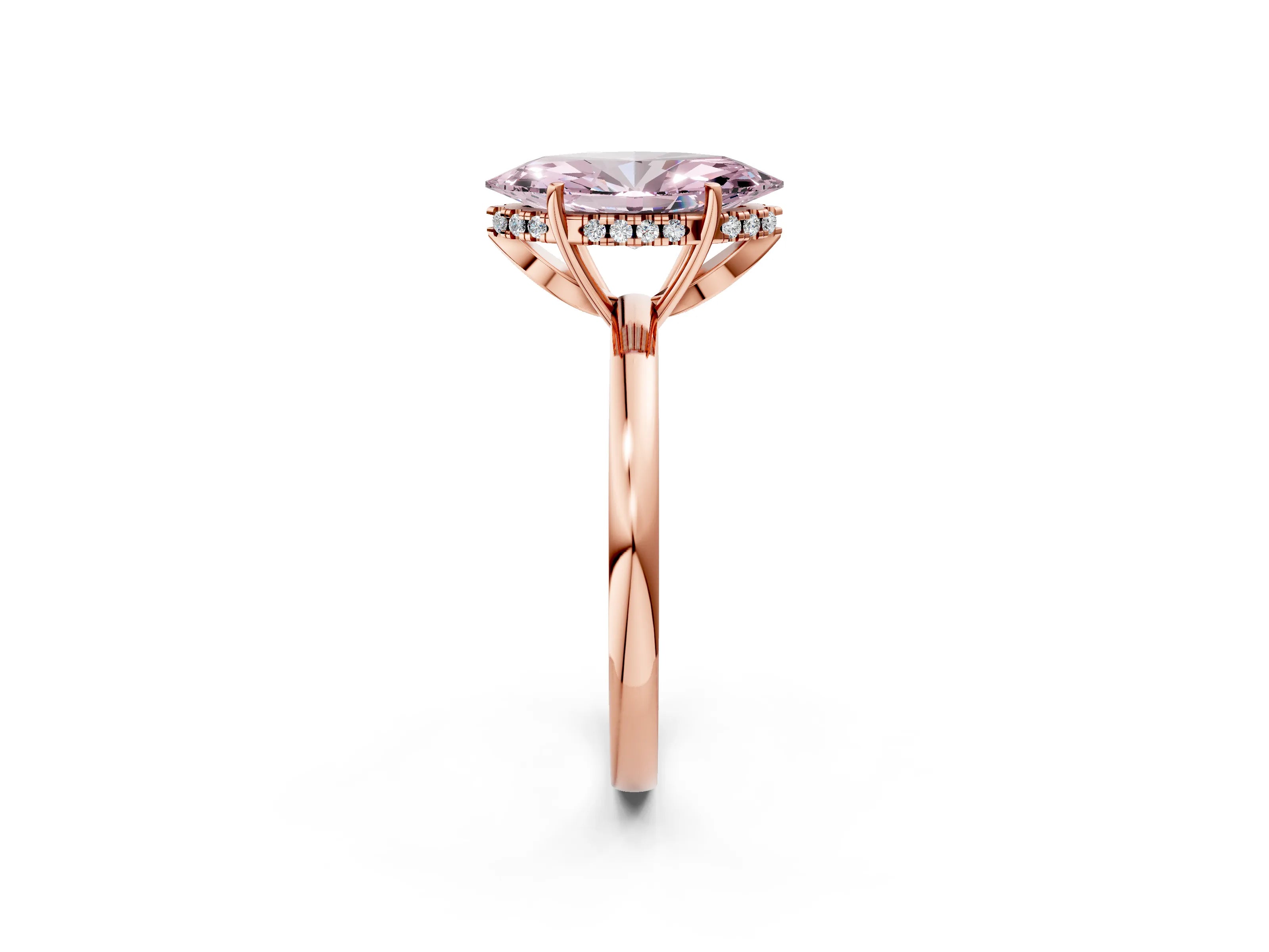 Rose gold Fancy Pink Marquise Cut Solitaire Diamond Ring with Prong Setting and Plain Band_2