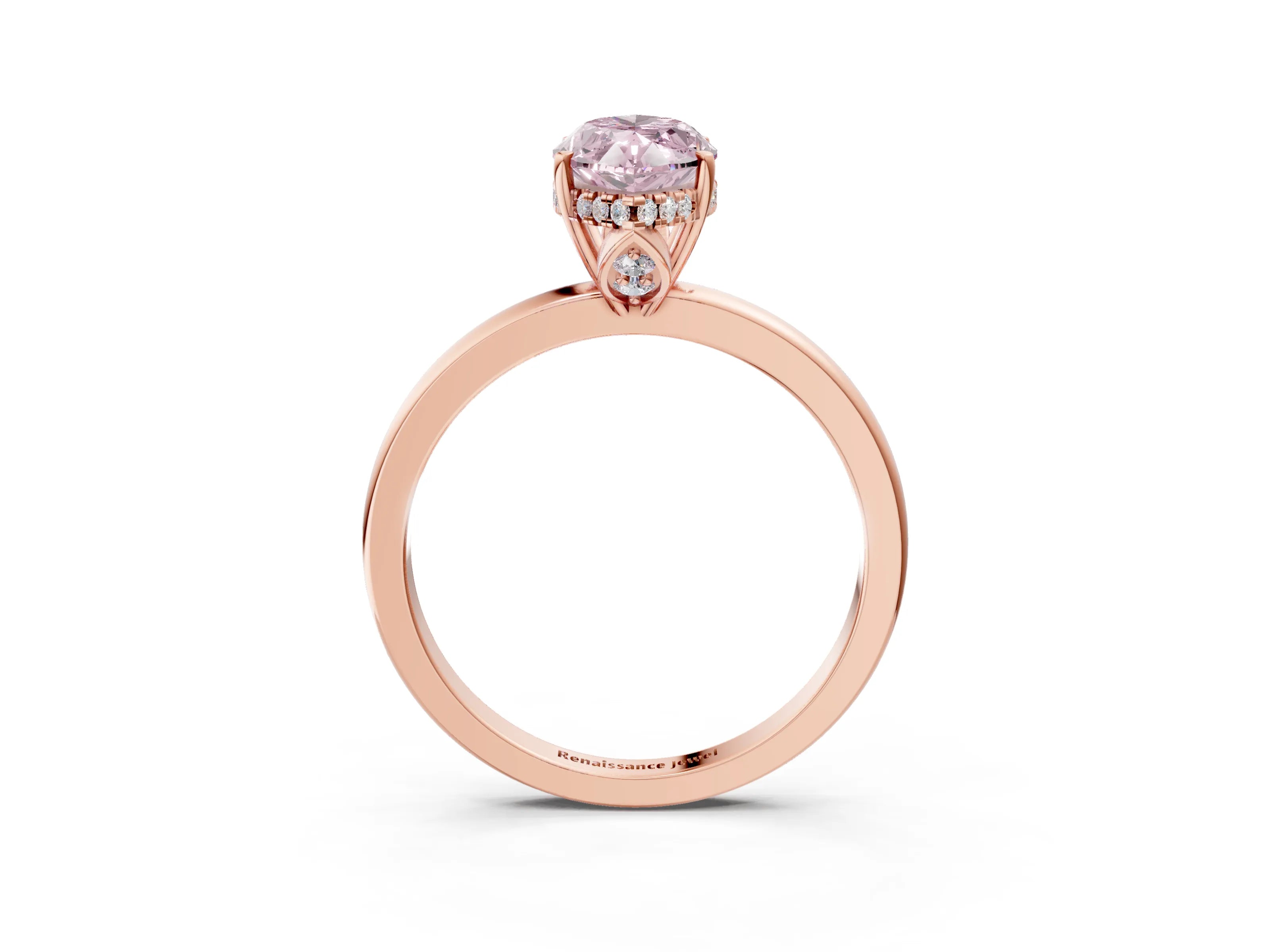 Rose gold Fancy Pink Marquise Cut Solitaire Diamond Ring with Prong Setting and Plain Band_3