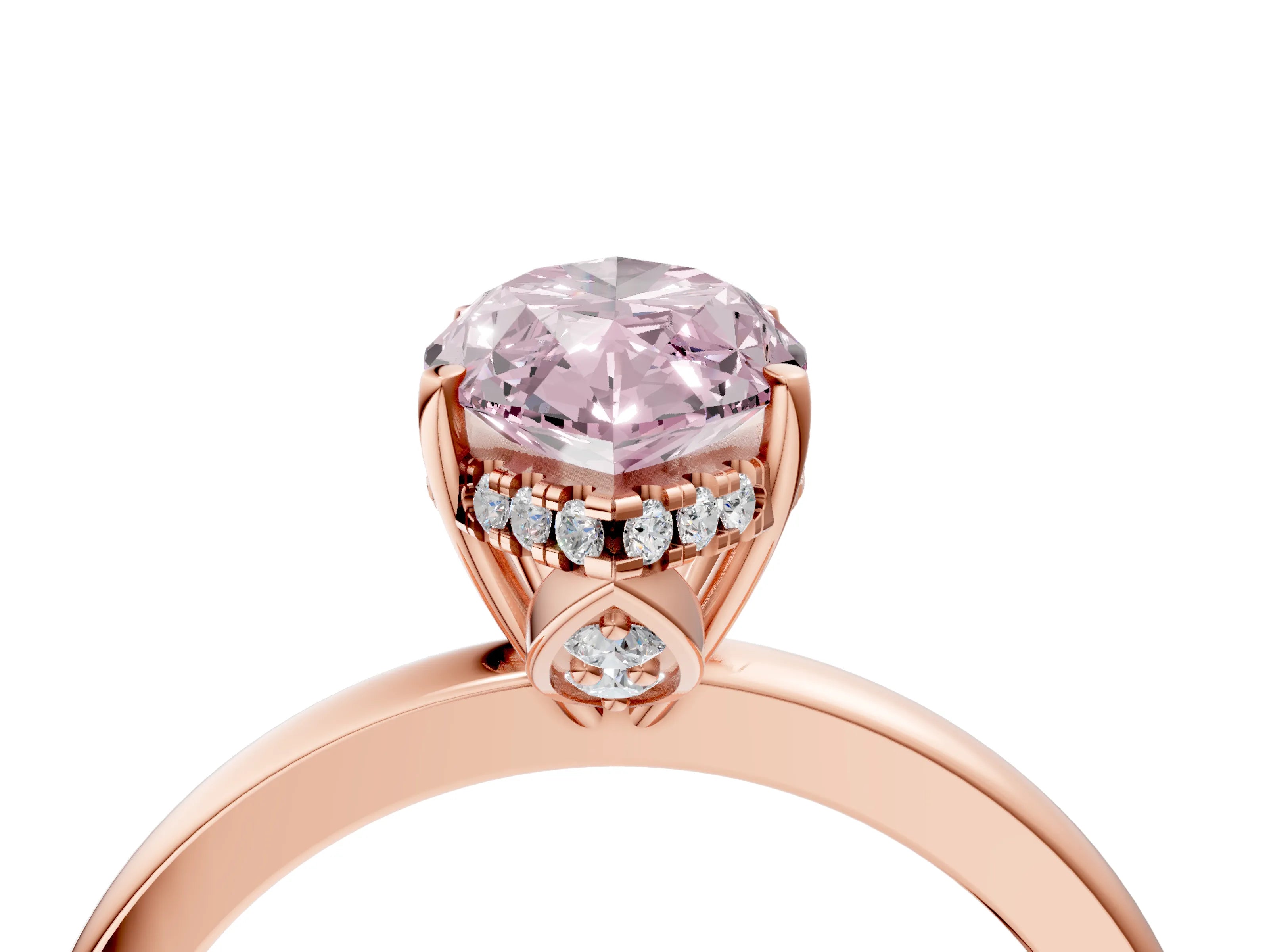 Rose gold Fancy Pink Marquise Cut Solitaire Diamond Ring with Prong Setting and Plain Band_4