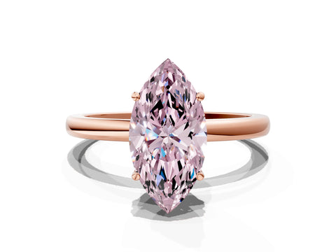 Rose gold Fancy Pink Marquise Cut Solitaire Diamond Ring with Prong Setting and Plain Band