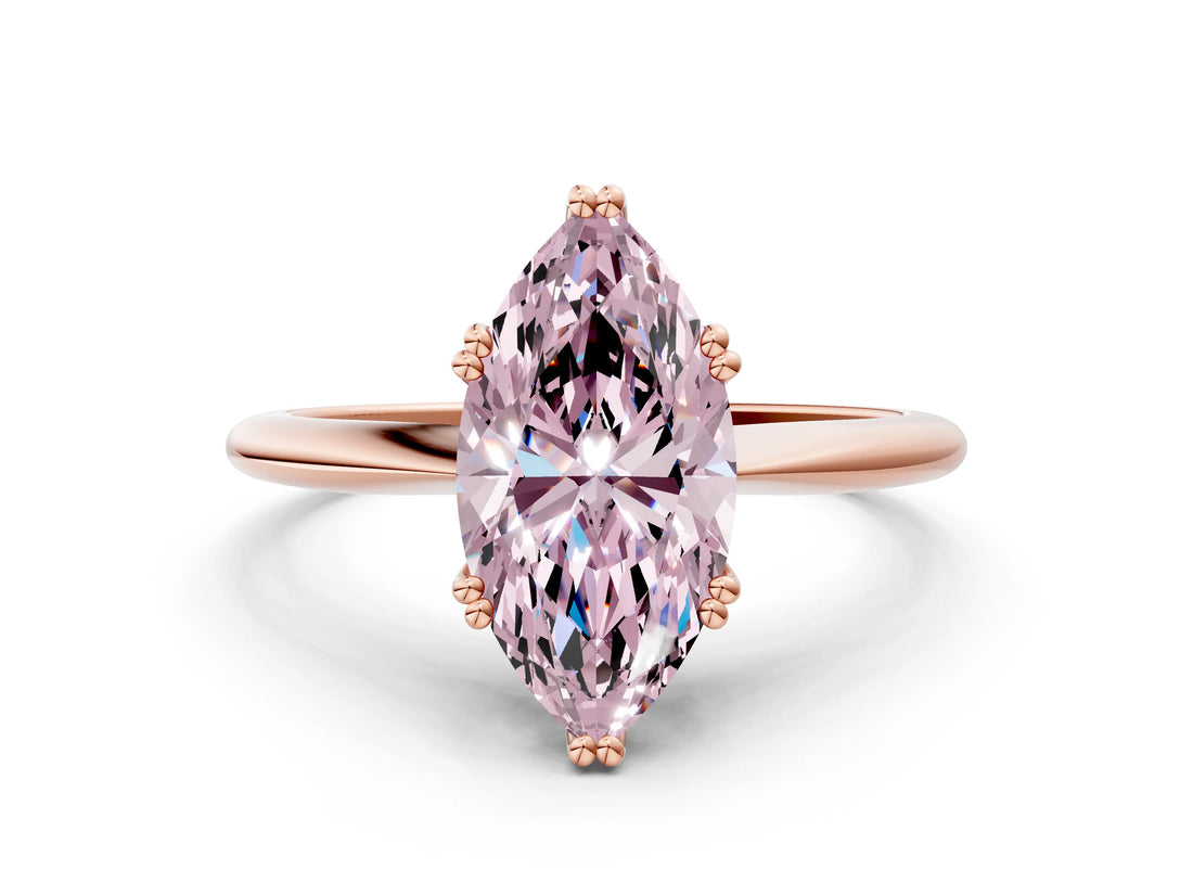 Rose gold Fancy Pink Marquise Cut Solitaire Diamond Ring with Six-Prong Setting and Classic Band_12