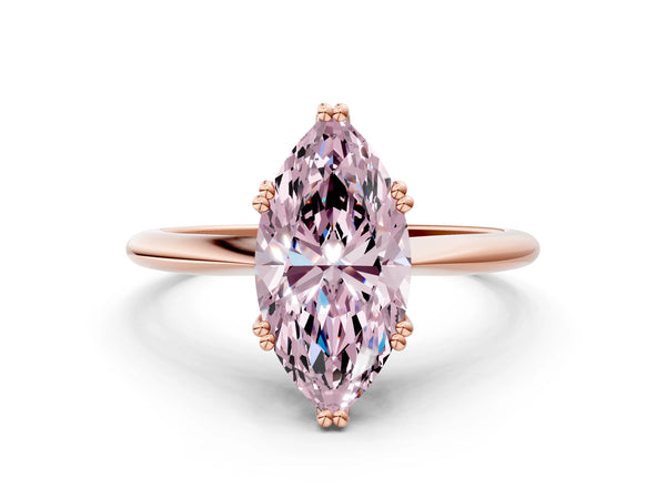 Rose gold Fancy Pink Marquise Cut Solitaire Diamond Ring with Six-Prong Setting and Classic Band