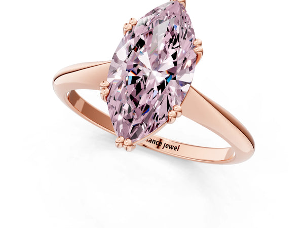 Rose gold Fancy Pink Marquise Cut Solitaire Diamond Ring with Six-Prong Setting and Classic Band
